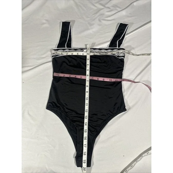 NWD $49‎ Princess Polly [ 4 US ] Square Neck Lace Keating Bodysuit Black #6996 - Picture 7 of 13